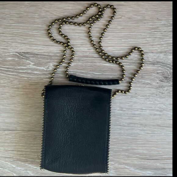 Leatherock LR USA Crossbody Metallic Black Leather Stone Bling Brass Chain - Picture 15 of 16